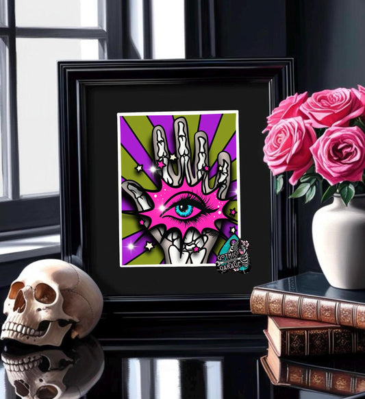 Psychedelic 3rd Eye Hand Art Print – Oddities & Curiosity Vibes, Perfect Art For Dead Collectors, 11x14 Matted or Frameable 8x10 Design