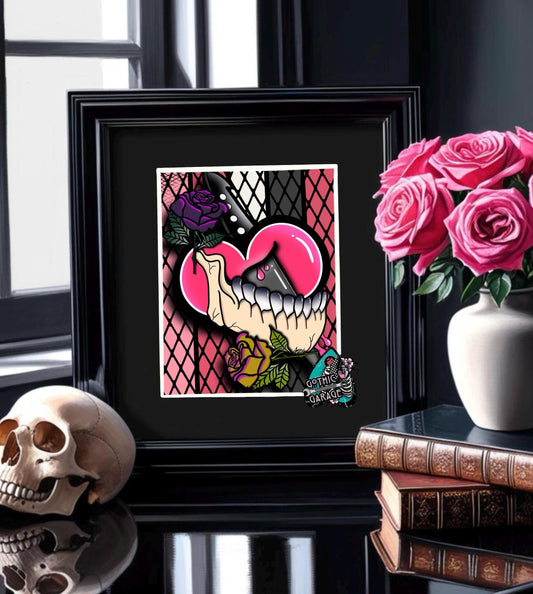 Dark Oddity Romance Art Print - Gothic Heart, Dagger & Roses – Punk Aesthetic 11x14 Wall Art for Alternative Home Decor