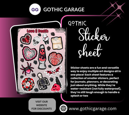 Gothic Witchy Love and Death Sticker Sheet, Perfect Goth & Witch Vibes Stickers, Budget Friendly Gifts for Goth Expression