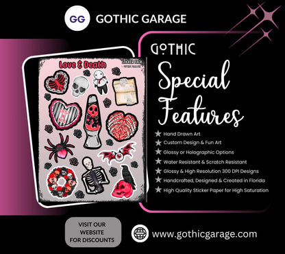 Gothic Witchy Love and Death Sticker Sheet, Perfect Goth & Witch Vibes Stickers, Budget Friendly Gifts for Goth Expression