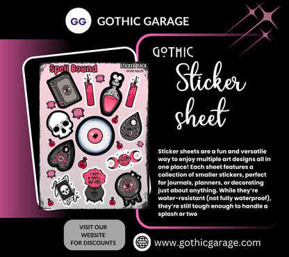 Gothic Spells Sticker Sheet, Perfect Goth & Witch Vibes Stickers, Budget Friendly Gifts for Goth Expression