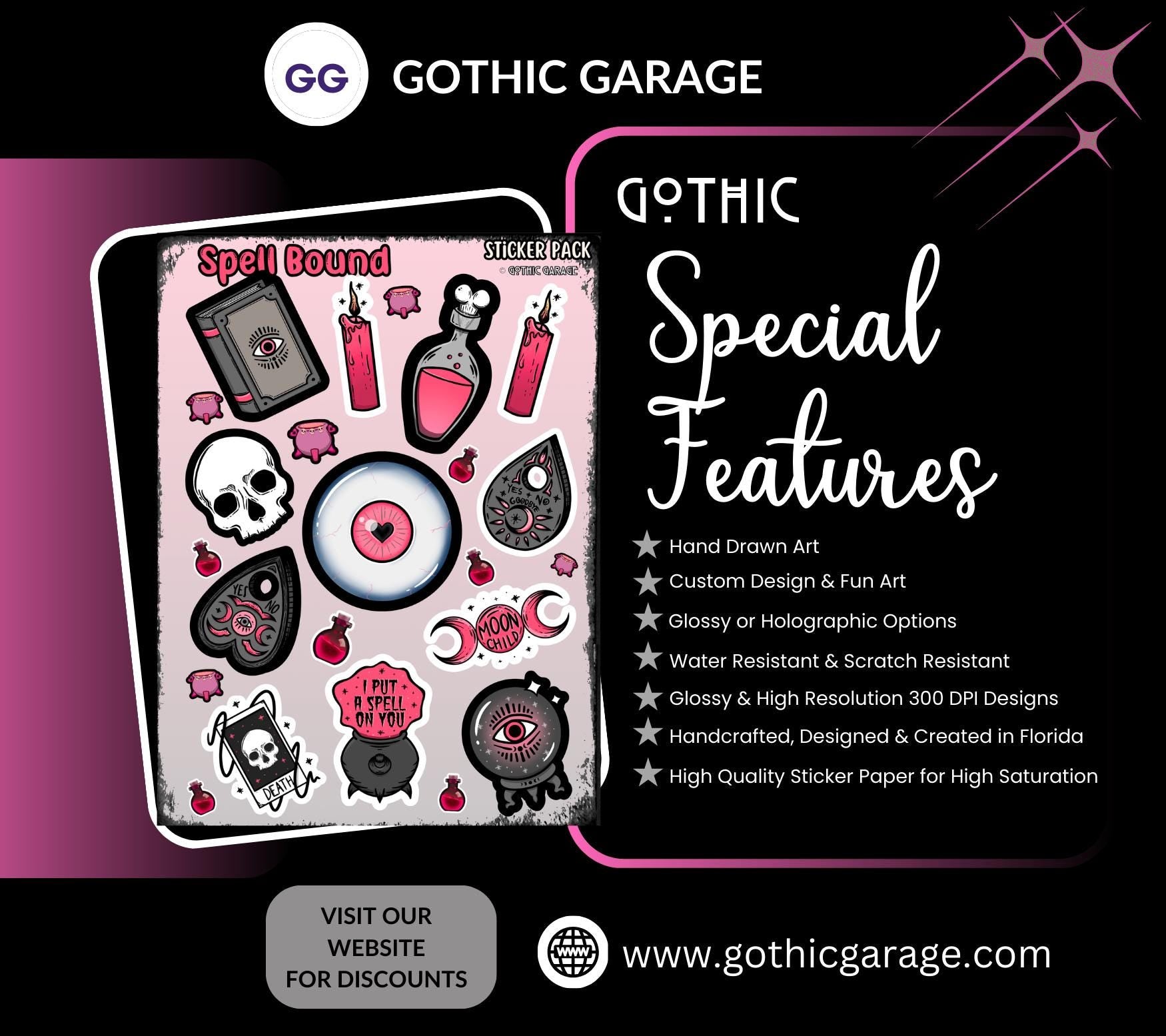 Gothic Spells Sticker Sheet, Perfect Goth & Witch Vibes Stickers, Budget Friendly Gifts for Goth Expression