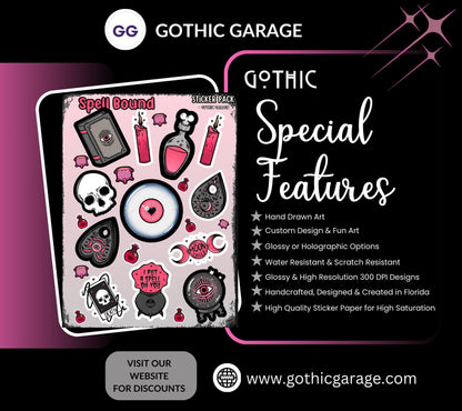 Gothic Spells Sticker Sheet, Perfect Goth & Witch Vibes Stickers, Budget Friendly Gifts for Goth Expression