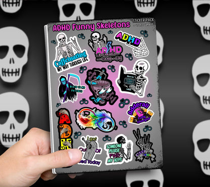 ADHD & Neurodivergent Funny Skeletons Sticker Sheet, Budget Friendly Gift for Friends, Collecting and Scrapbooking