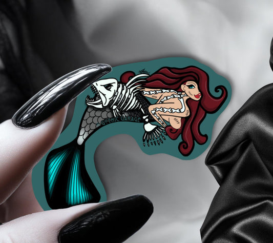 Gothic Nude Mermaid Die Cut Waterproof Sticker—Dive deep into haunting waters with this mesmerizing dark fantasy sticker!