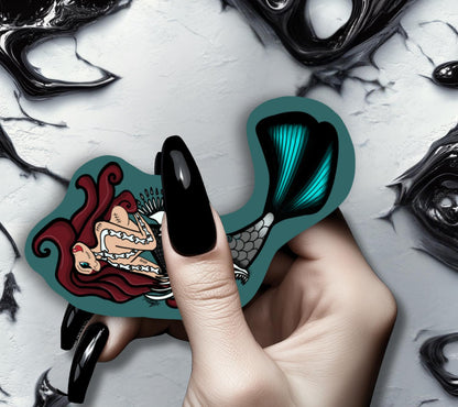 Gothic Nude Mermaid Die Cut Waterproof Sticker—Dive deep into haunting waters with this mesmerizing dark fantasy sticker!