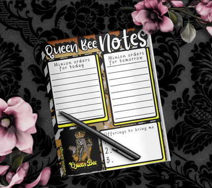 Queen Bee Command Center Tear-Off Notepad – 50 Sheets of Gothic Hive Boss Stationery for To-Do Lists & Daily Decrees