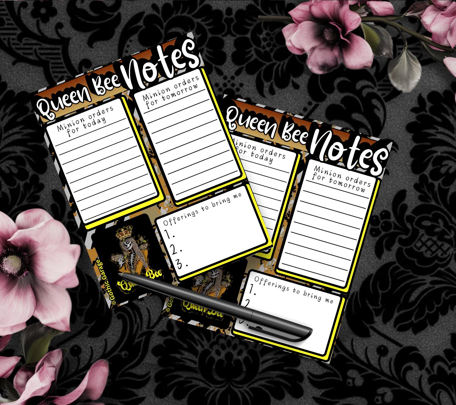 Queen Bee Command Center Tear-Off Notepad – 50 Sheets of Gothic Hive Boss Stationery for To-Do Lists & Daily Decrees