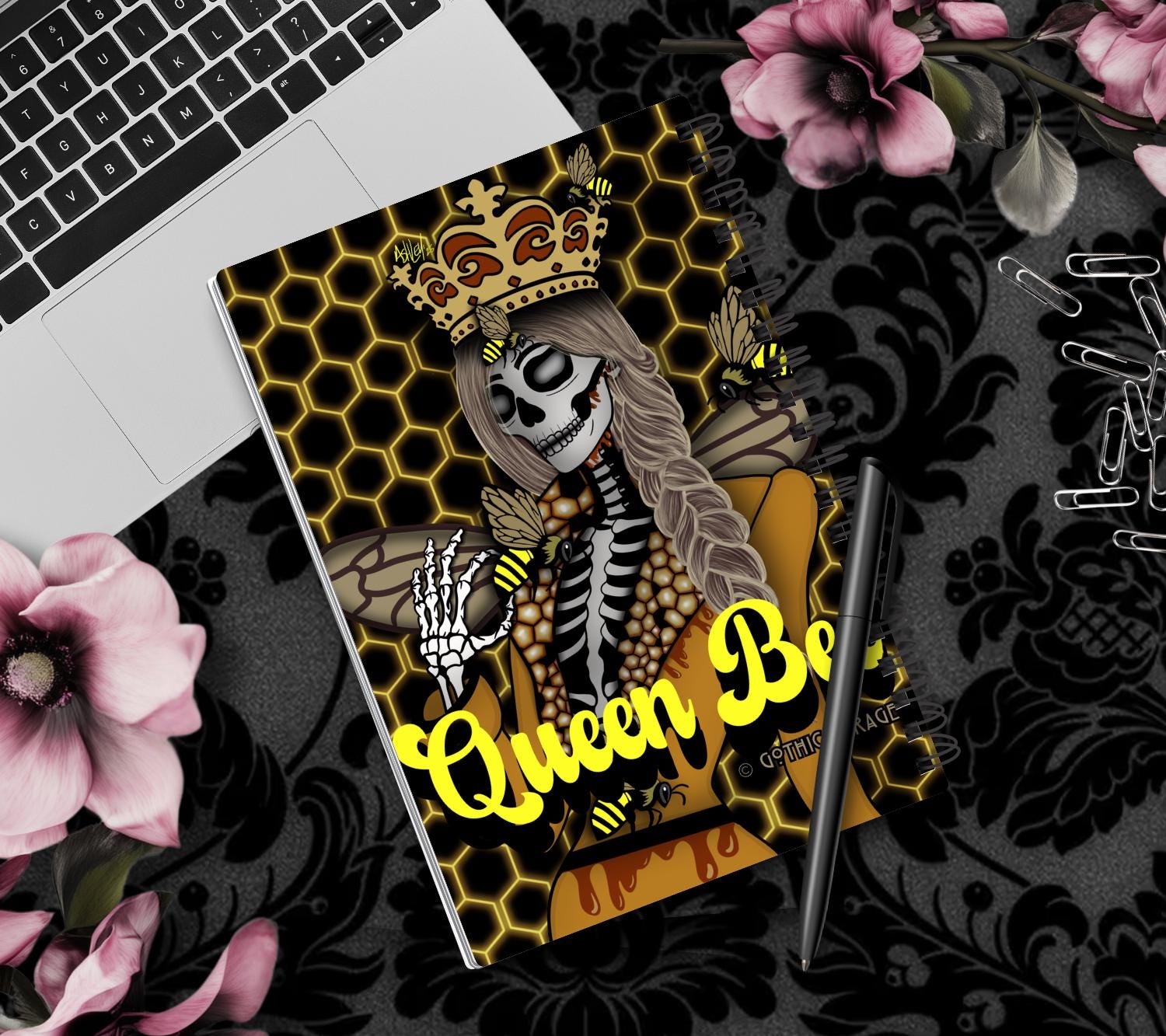 Queen Bee of the Dead Notebook- Hand Drawn– 160 Lined Pages for Daily Tasks and Notes