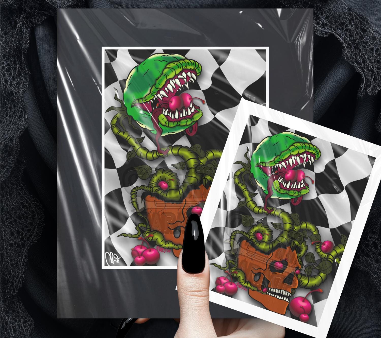Horror Venus Fly Trap & Cherry Art Print – Gothic Horror Botanical Wall Decor