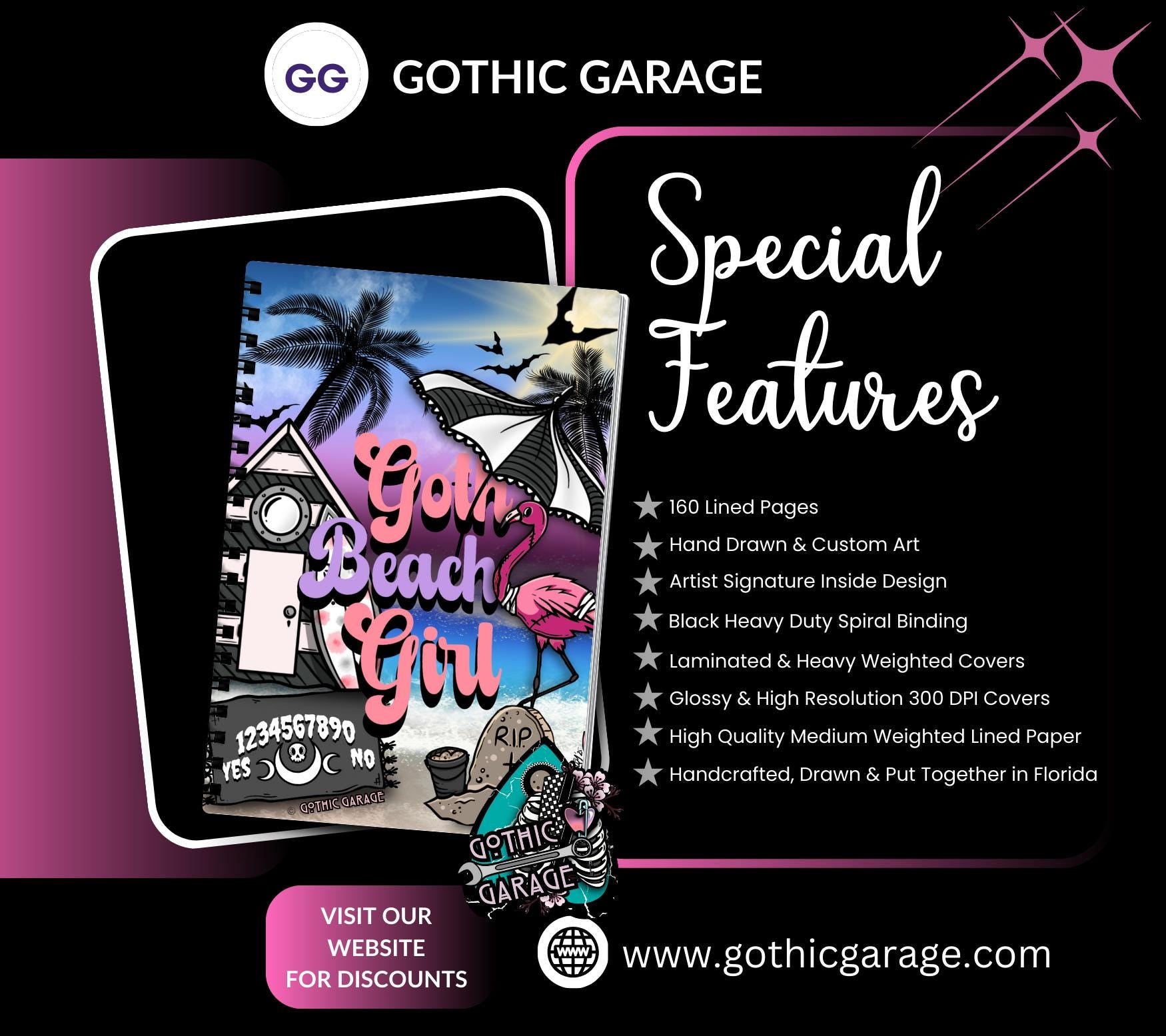 Goth Beach Girl Notebook– Hand Drawn Dark Paradise – 160 Lined Pages for Daily Tasks and Notes