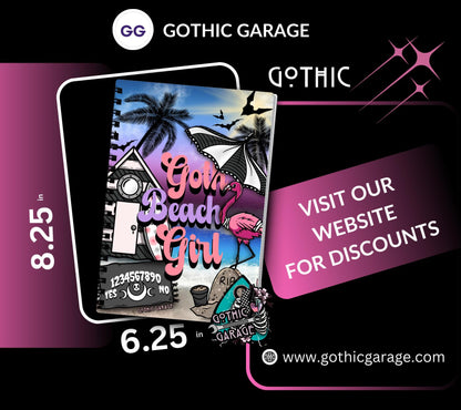 Goth Beach Girl Notebook– Hand Drawn Dark Paradise – 160 Lined Pages for Daily Tasks and Notes