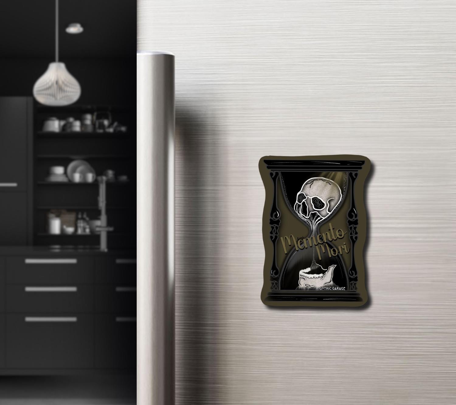 Memento Mori - Fridge Magnet—Gothic Skull Hourglass for the Perfect Manta Addition of “Life is Short, so Decorate Dangerously”