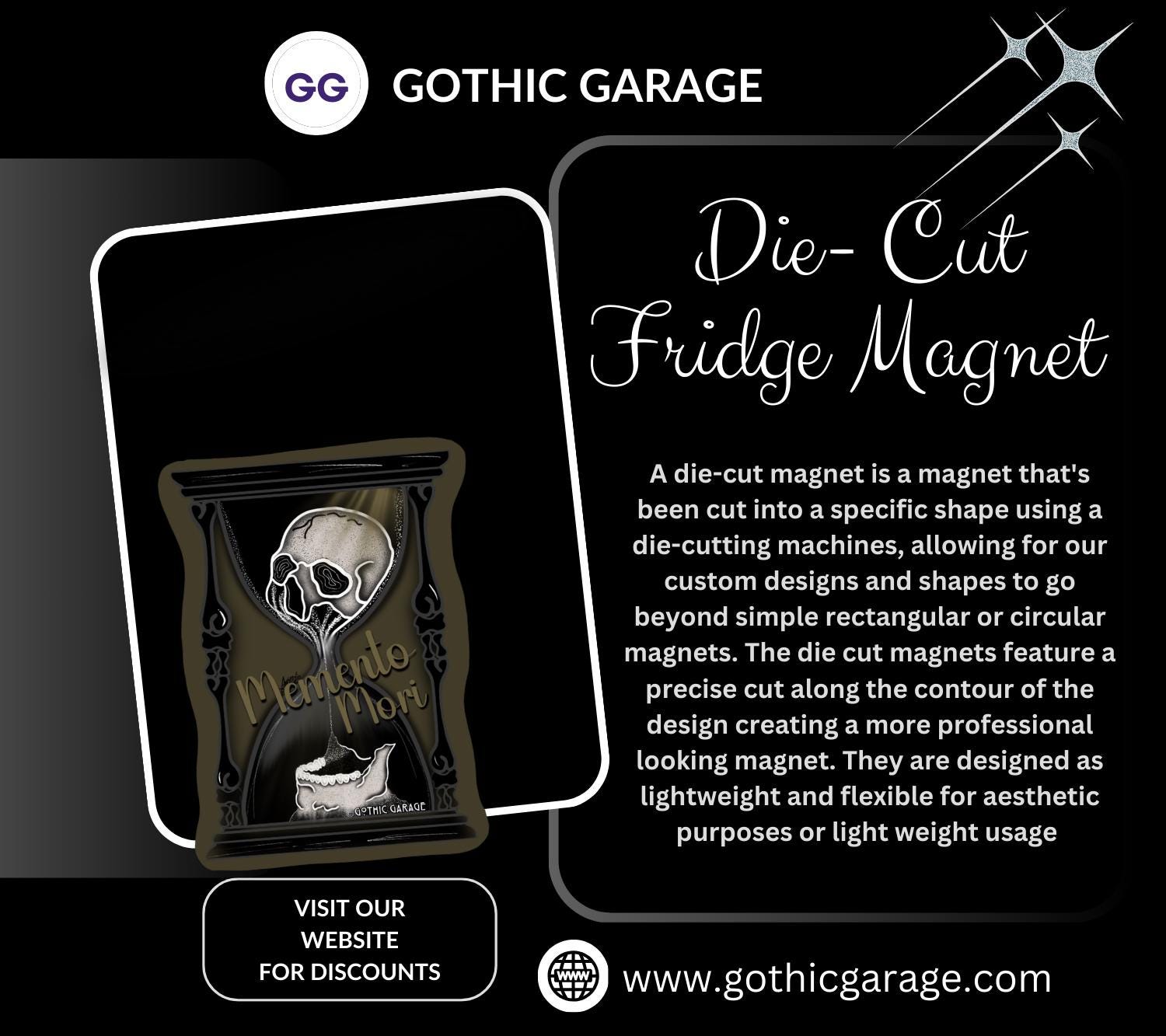 Memento Mori - Fridge Magnet—Gothic Skull Hourglass for the Perfect Manta Addition of “Life is Short, so Decorate Dangerously”
