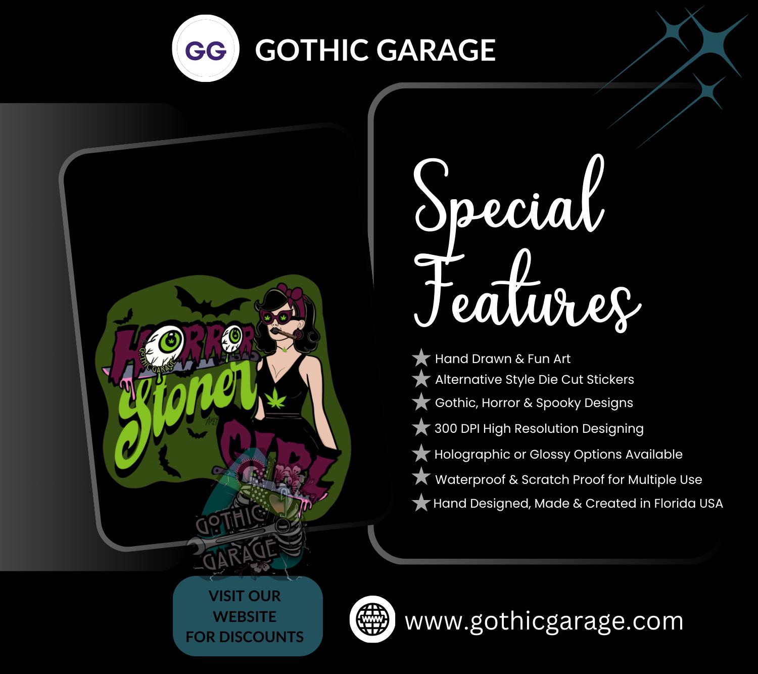 Horror Stoner Girl Waterproof Sticker – Vintage/Retro Gothic Design