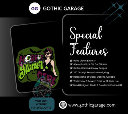 Horror Stoner Girl Waterproof Sticker – Vintage/Retro Gothic Design