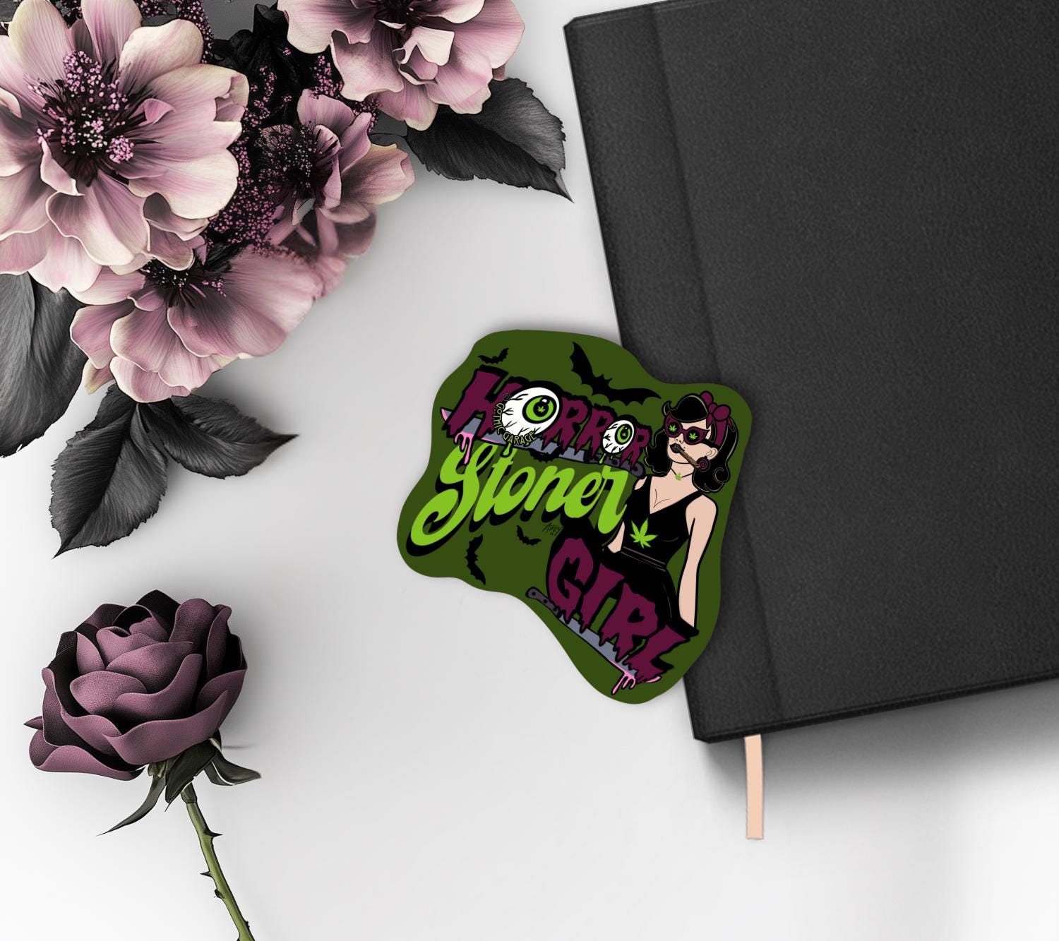 Horror Stoner Girl Waterproof Sticker – Vintage/Retro Gothic Design