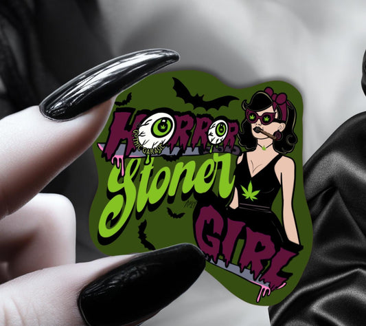 Horror Stoner Girl Waterproof Sticker – Vintage/Retro Gothic Design