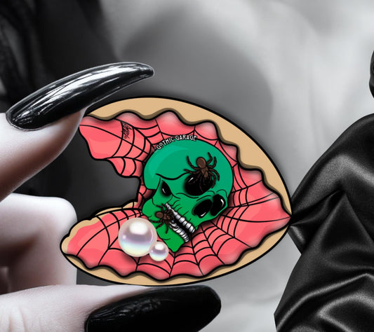 Spider Skull Clamshell Die Cut Waterproof Sticker—A Wicked Twist for Your Ocean Treasure Collections