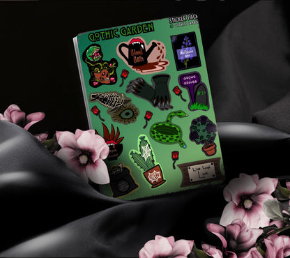 Gothic Garden Sticker Sheet – Where Creepy Blooms and Dead Things Grow