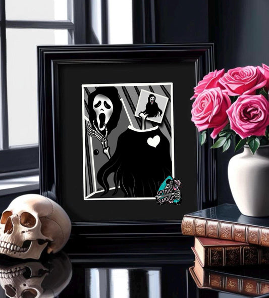 Sassy Ghost House Skeleton Art Print – Cute Gothic Horror Decor, Perfect Art For Scary Movie Fans