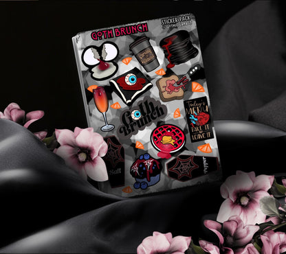 Goth Brunch Sticker Sheet – Caffeine, Chaos & Creepy Cuisine