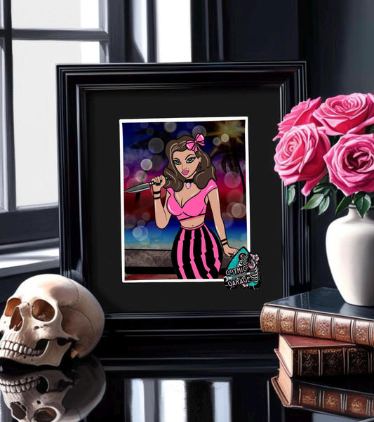 Gothic Pop Art Pin-up Art Print – Retro Dark Aesthetic & Killer Glam Vibe, Spooky Miami Beach Art, Various Hanging Options Available