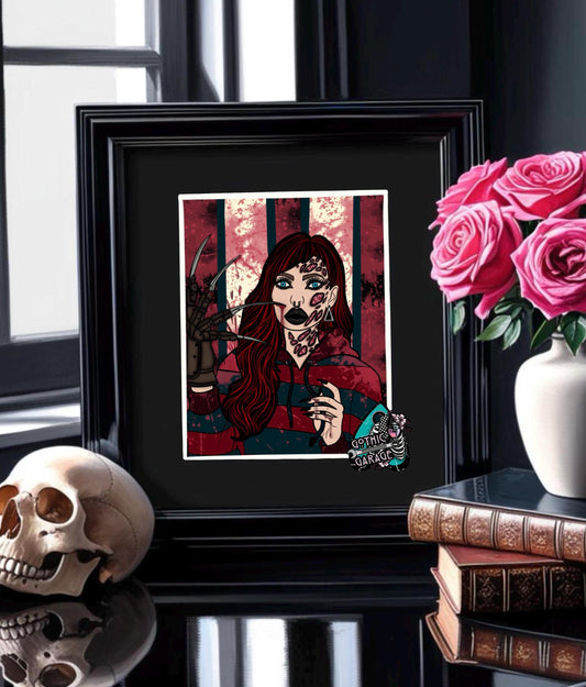 Retro Female Horror Villian Art Print – Dark Slasher Vibes, Perfect Art For Scary Movie Fans, 11x14 Matted or Frameable 8x10 Design
