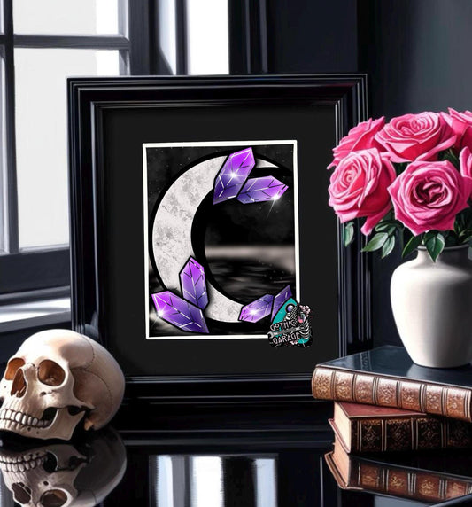 Crystal Moonlight Art Print – Dark Gothic & Witchy Vibes, 11x14 Matted or Frameable 8x10 Design