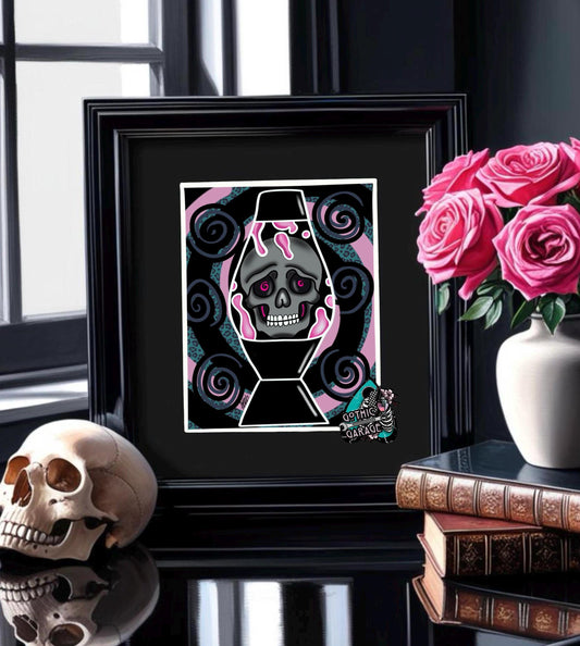 Groovy Gothic Skull Lava Lamp Art Print – Psychedelic 60s Vibes with Retro Skeleton Design, Matted 11x14 or Frameable 8x10