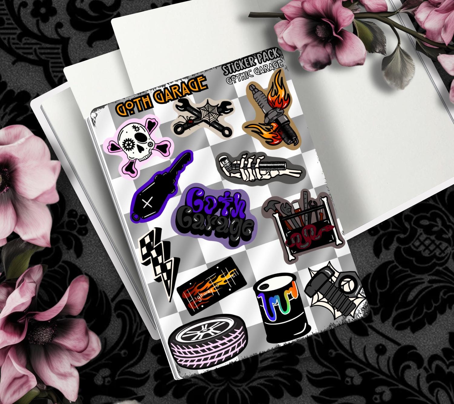 Goth Garage Sticker Sheet – Hot Rods, Hellfire & Hardcore Aesthetic