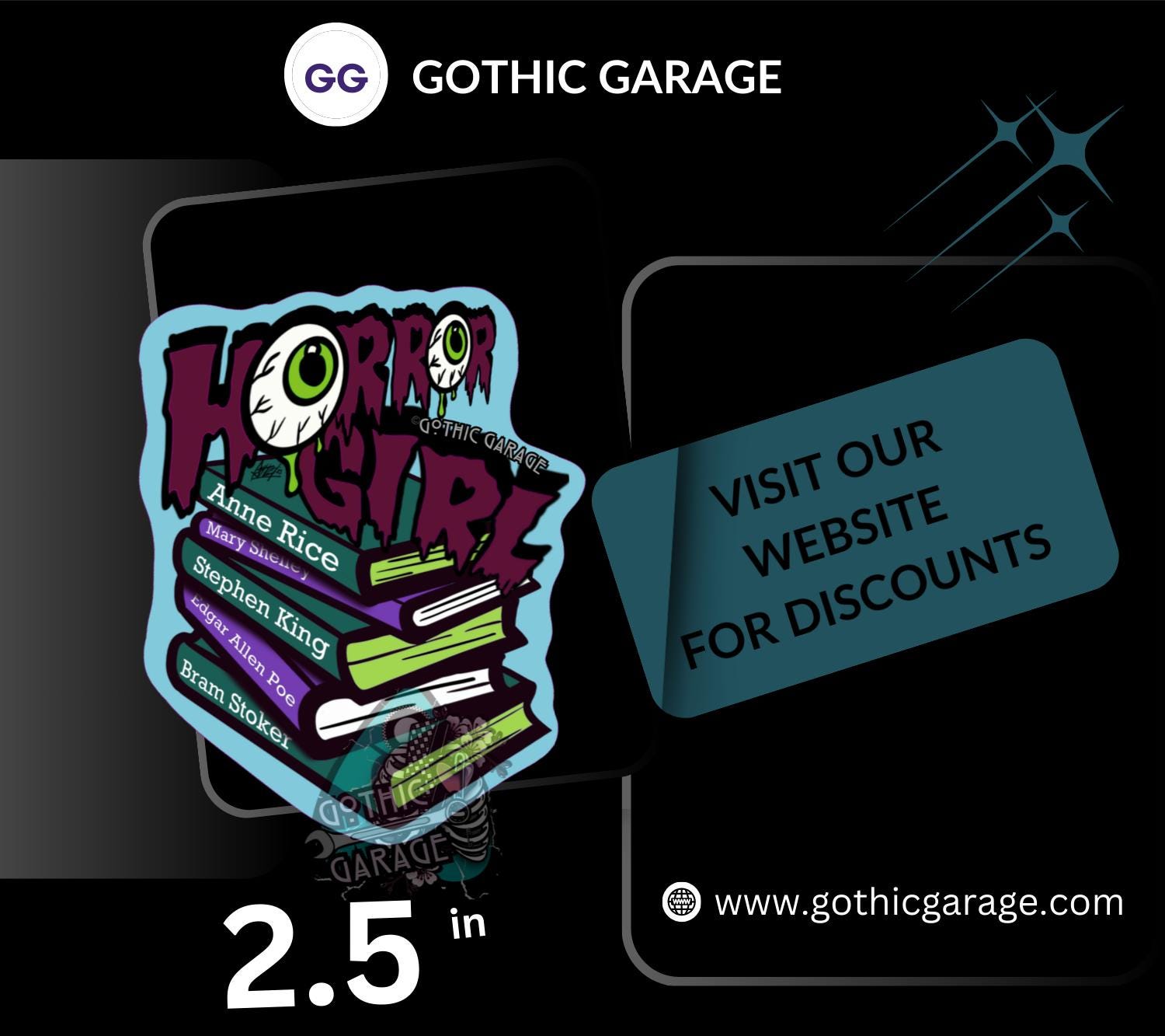 Horror Girl Book Lover Die Cut Waterproof Sticker—Because spooky gals read classics and creep it real!