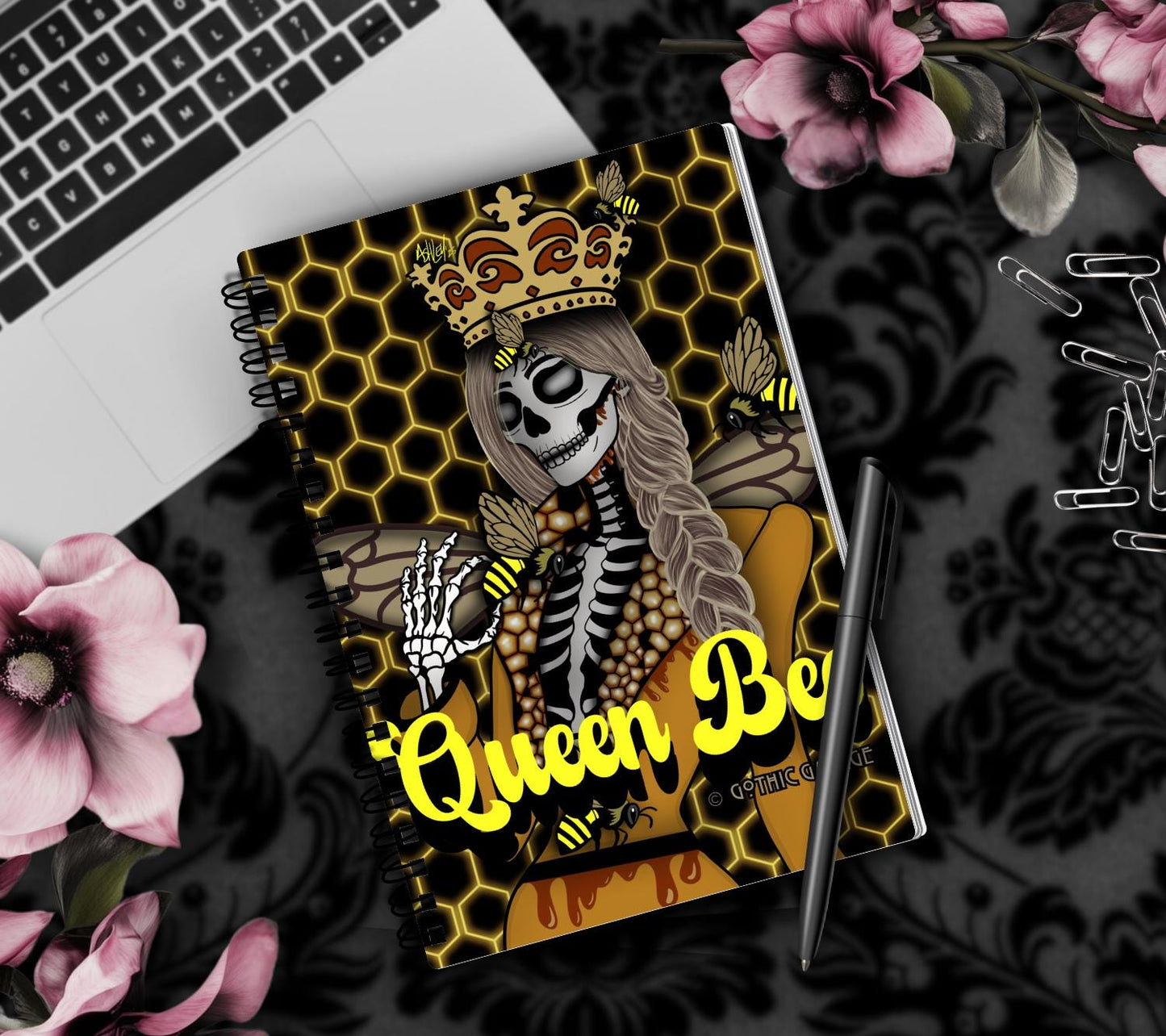Queen Bee of the Dead Notebook- Hand Drawn– 160 Lined Pages for Daily Tasks and Notes