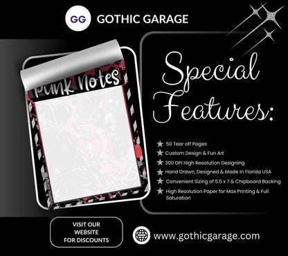 Blank Punk Notes Tear-Off Notepad – 50 Sheets of Grunge Alt Girl Stationery for Rebels, Rockers & Creative Chaos