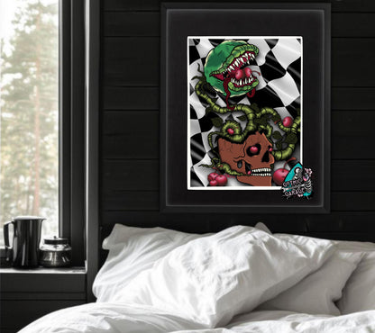 Horror Venus Fly Trap & Cherry Art Print – Gothic Horror Botanical Wall Decor