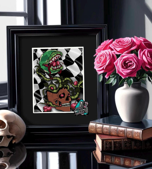 Horror Venus Fly Trap & Cherry Art Print – Gothic Horror Botanical Wall Decor