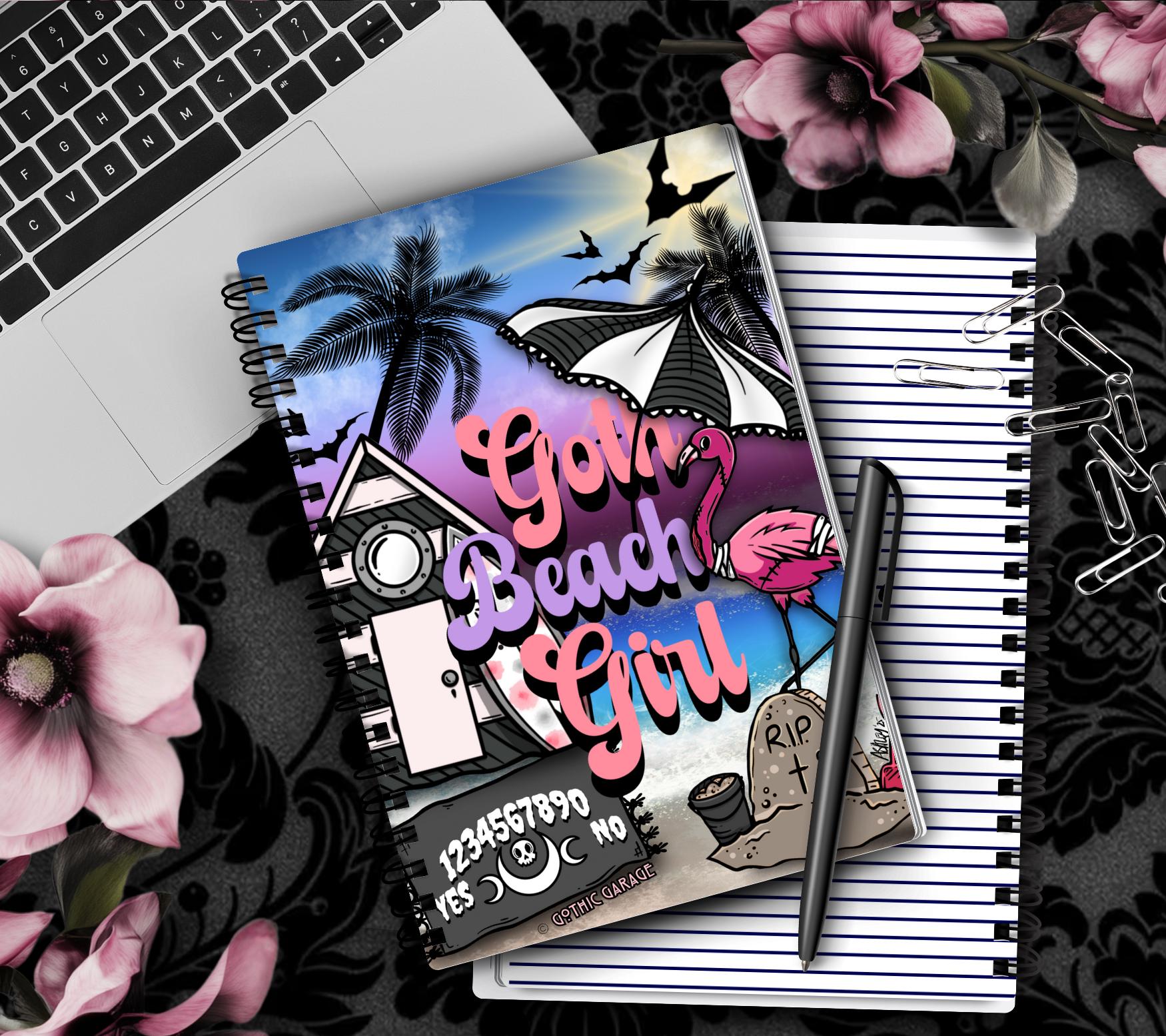Goth Beach Girl Notebook– Hand Drawn Dark Paradise – 160 Lined Pages for Daily Tasks and Notes