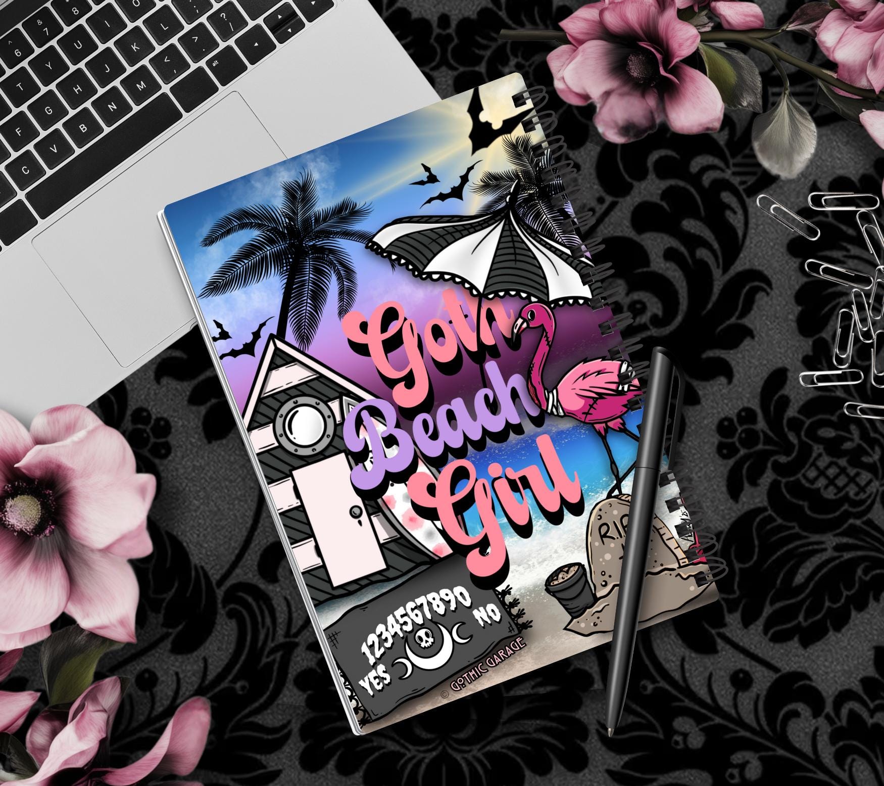 Goth Beach Girl Notebook– Hand Drawn Dark Paradise – 160 Lined Pages for Daily Tasks and Notes