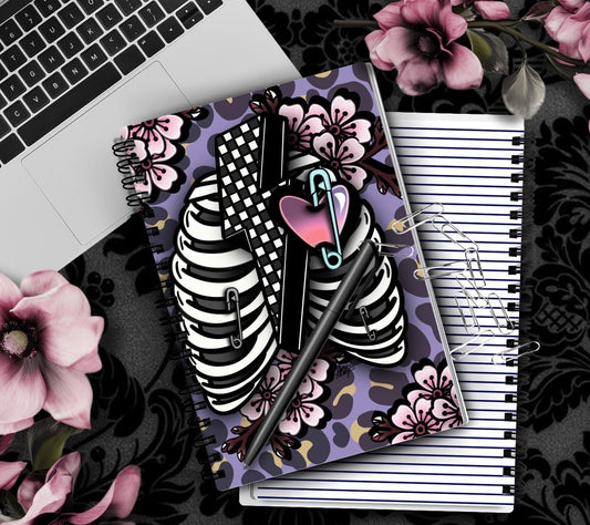 Gothic & Punk Ribcage Notebook Hand Drawn Detail – 160 Lined Pages for Daily Tasks, Notes, and Personal Writing