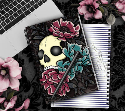 Gothic Floral Skull Notebook: Hand-Drawn Lined Journal