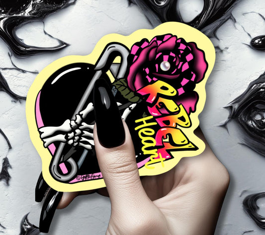 Rebel Heart Punk Rose Die Cut Waterproof Sticker — For the bold souls who bloom with bite.