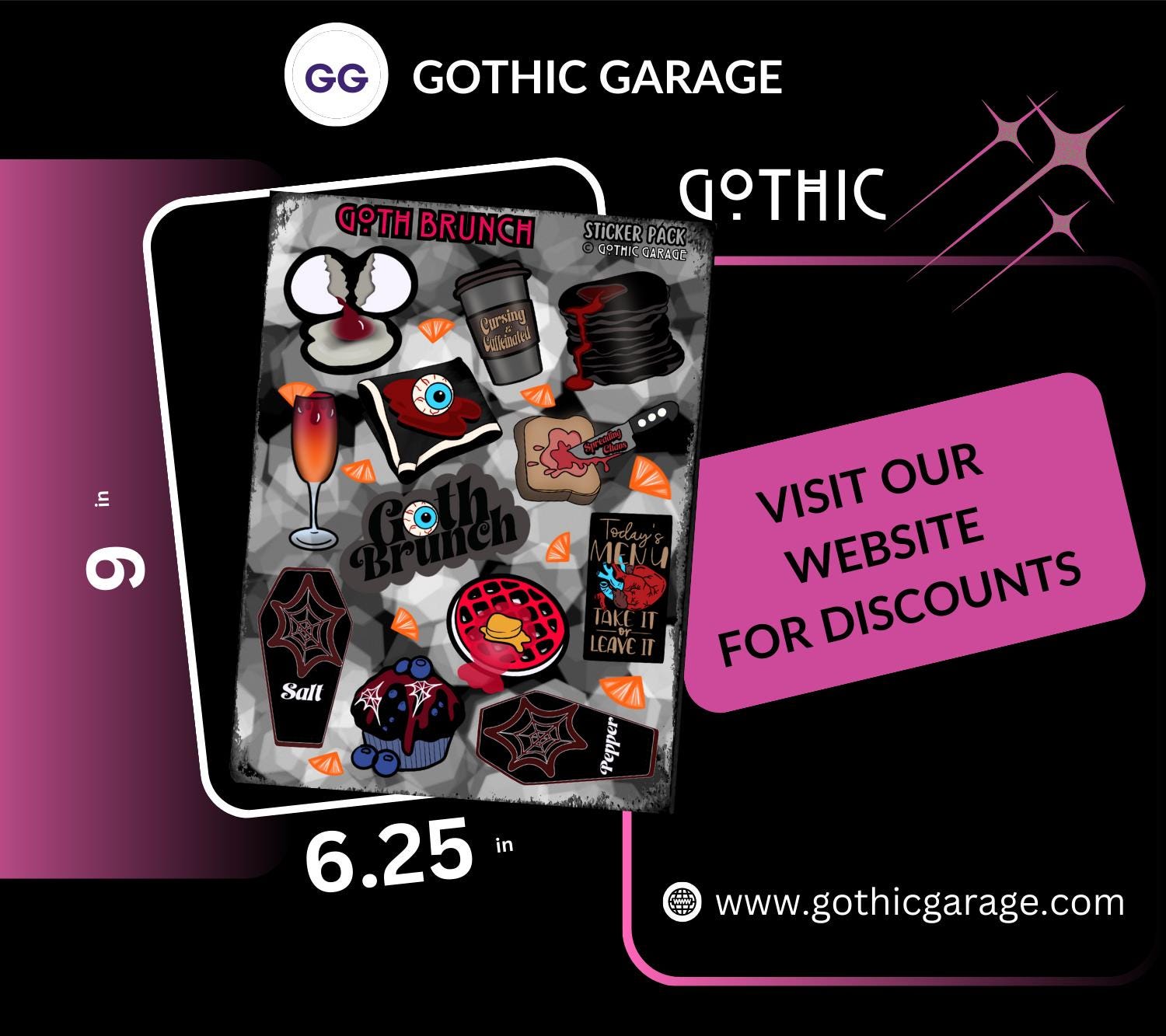 Goth Brunch Sticker Sheet – Caffeine, Chaos & Creepy Cuisine