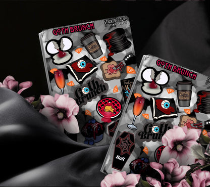 Goth Brunch Sticker Sheet – Caffeine, Chaos & Creepy Cuisine