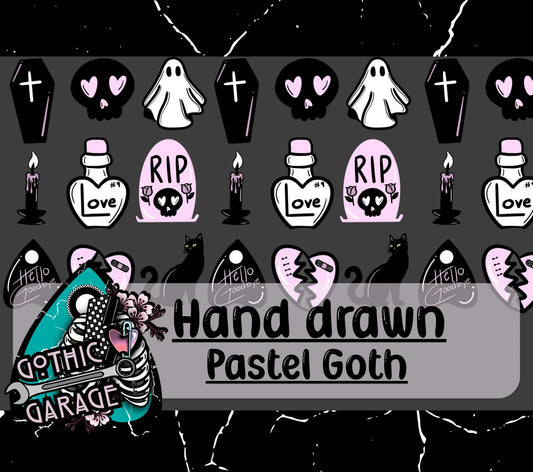 Pastel Goth Clipart Pack – 9 Cute & Creepy Digital Graphics for Crafts, Stickers and Sublimation