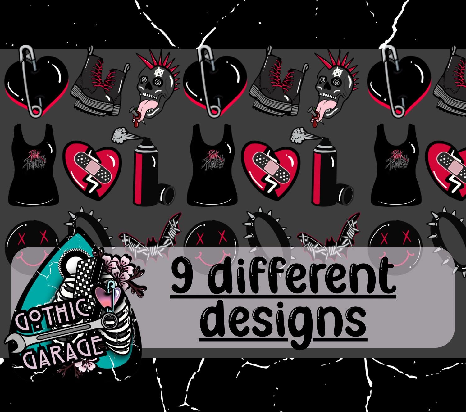 Punk Goth Clipart Pack – 9 Bold & Rebellious Digital Graphics for Crafts, Stickers and Apparel