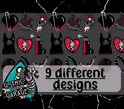 Punk Goth Clipart Pack – 9 Bold & Rebellious Digital Graphics for Crafts, Stickers and Apparel