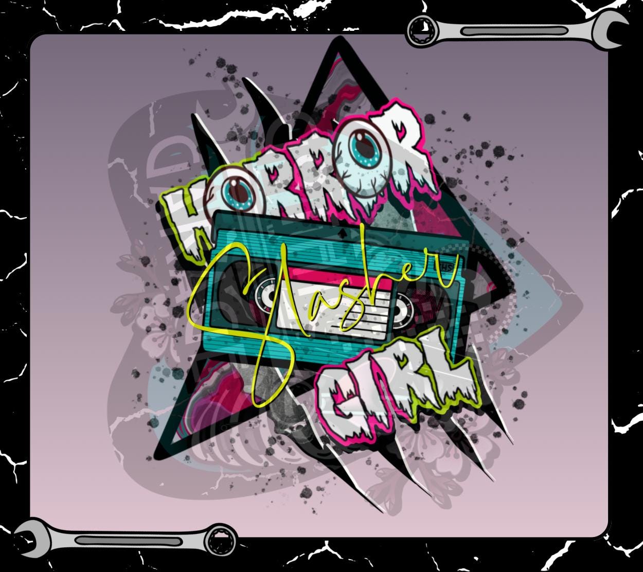 Horror Slasher Girl T-Shirt Design – PNG Retro VHS Aesthetic for Sublimation