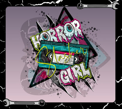Horror Slasher Girl T-Shirt Design – PNG Retro VHS Aesthetic for Sublimation
