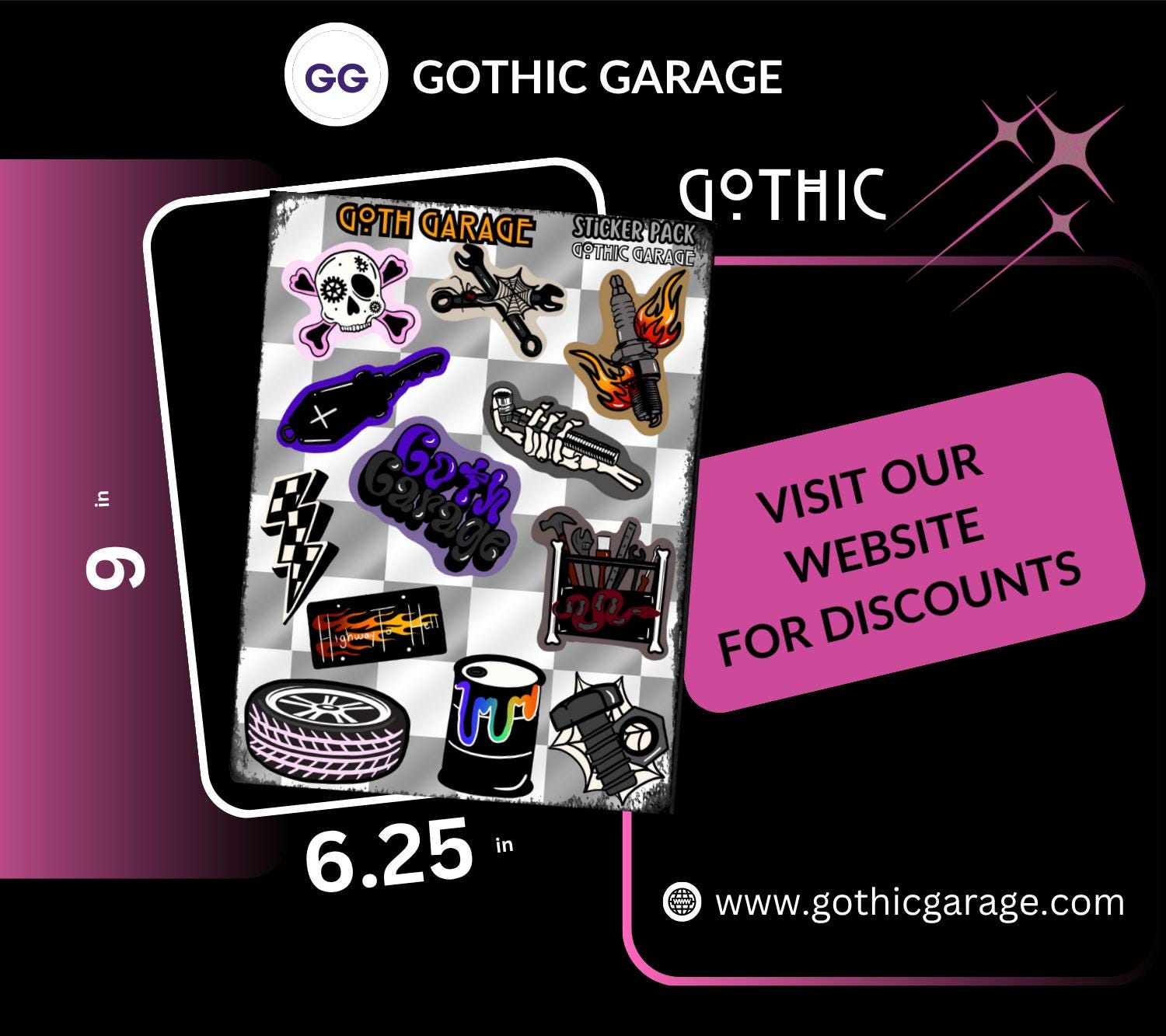 Goth Garage Sticker Sheet – Hot Rods, Hellfire & Hardcore Aesthetic