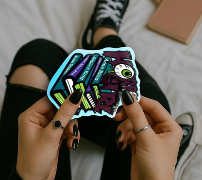 Horror Girl Book Lover Sticker: Gothic Waterproof Vinyl Decal